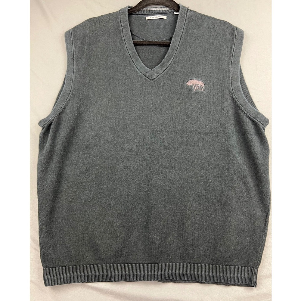Ashworth Sweater Vest Mens Large Torrey Pines Golf V-Neck Forest Green Good